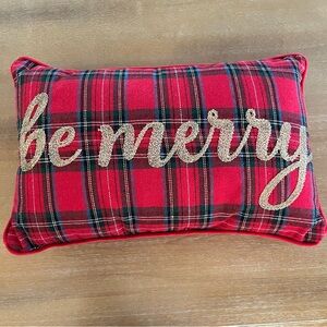 Plaid 'Be Merry' Holiday Pillow